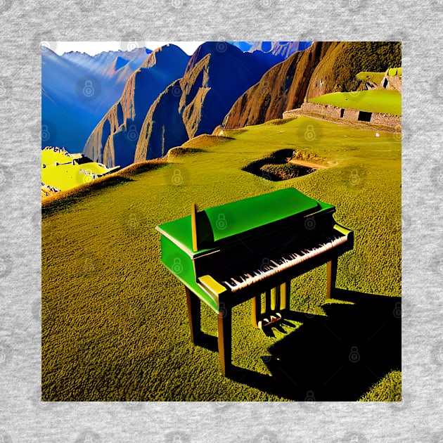 A Green Piano On The Hills Of Machu Picchu by Musical Art By Andrew